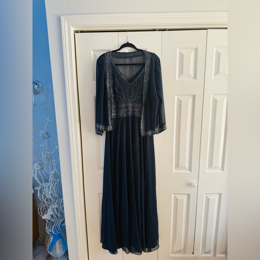 J Kara Chic 3/4  Sleeve Navy Dress with Embellishments(no tag) worn once